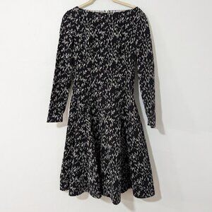 Lela Rose Reversible Long Sleeve Dress Printed Black Ivory Knee Length Size 6